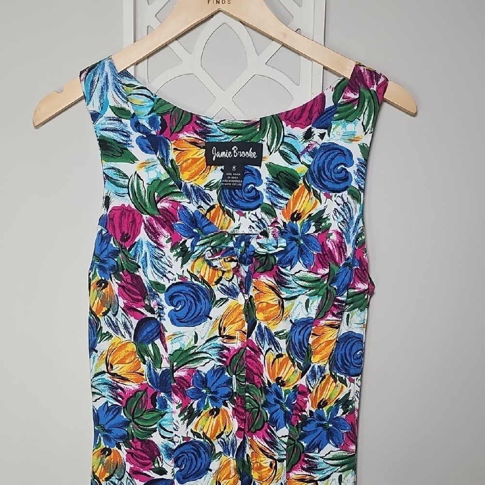 Jennie Brooke Vintage 90s Floral Sleeveless Tie-Front Romper Painterly Print - Picture 5 of 17